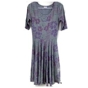 LuLaRoe S dress gray purple flowers Nicole